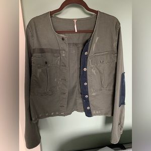 Free People Distressed Military Jacket Army Green size L EUC